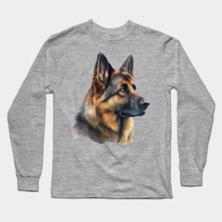 Watercolor Portrait of German Shepard Dog Long Sleeve T-Shirt